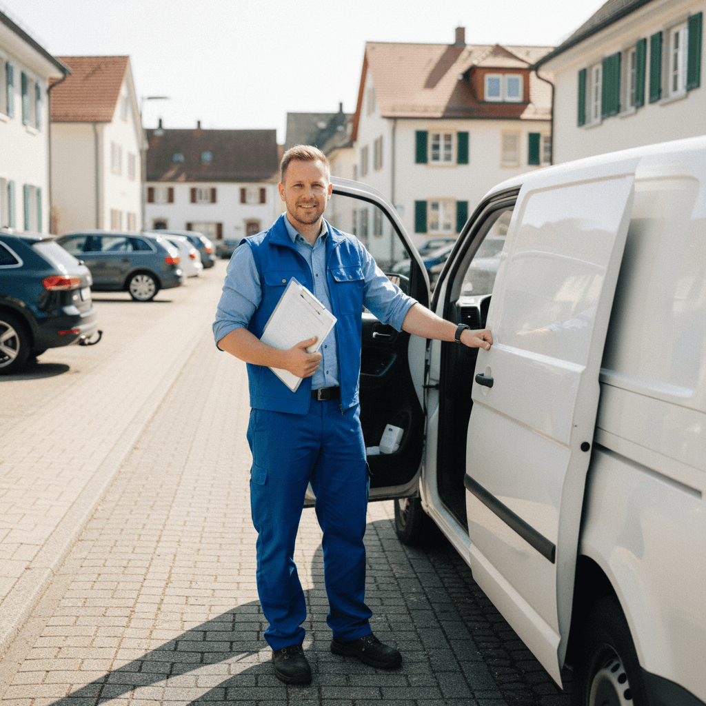 Professioneller Techniker in Arbeitskleidung bei der Vorbereitung eines Einsatzes gegen Mäuse